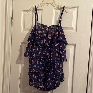 Navy Floral Ruffle Sleeveless Top